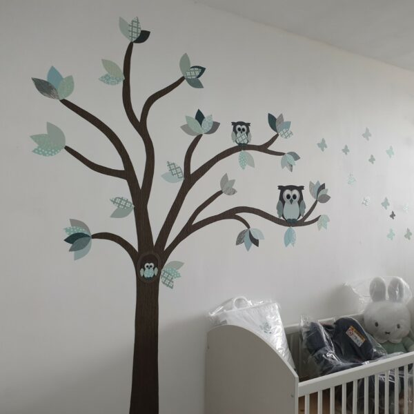 Droomboom behangdecoratie babykamer muurdecoratie mintgroen uil