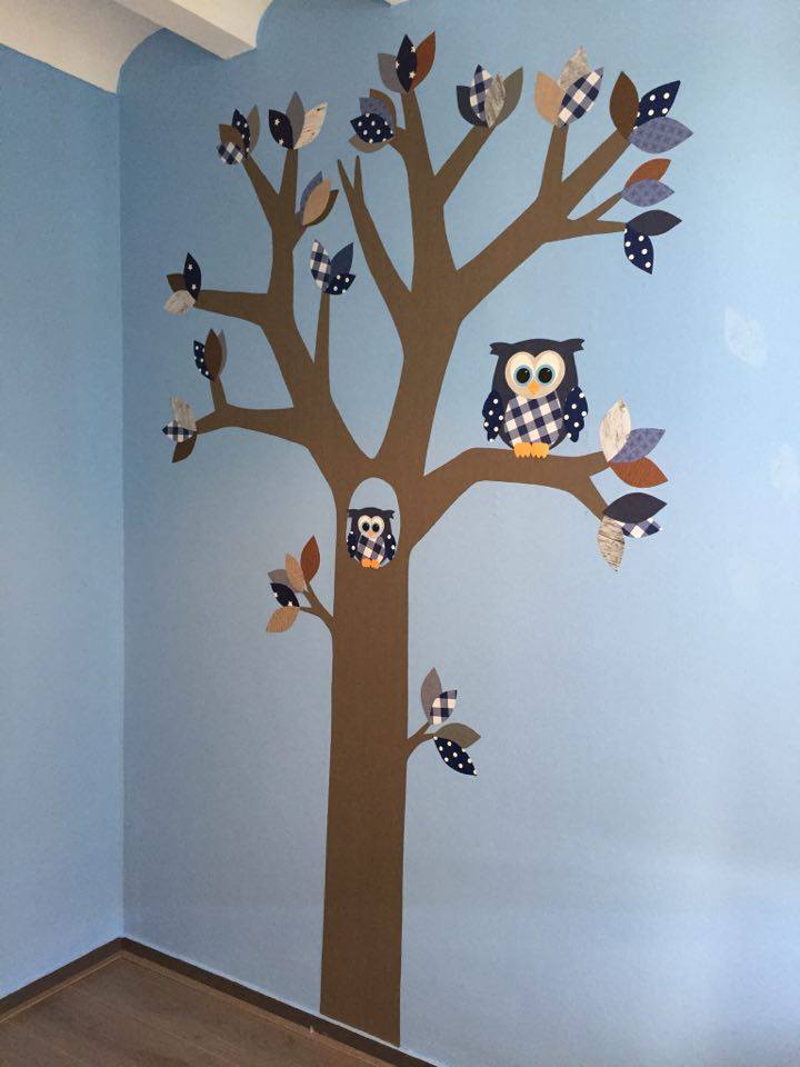 behangboom uilen van behang muurdecoratie kinderkamer babykamer behang handgemaakt