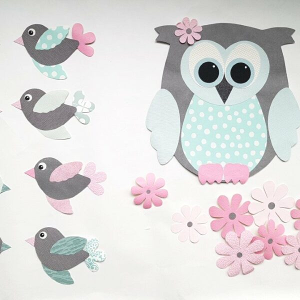 behang uilen mintgroen zachtroze babykamer muursticker