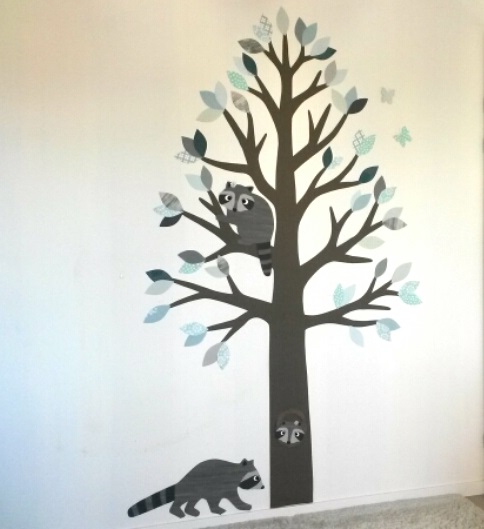 muurdecoratie behangboom babykamer behang mintgroen bos
