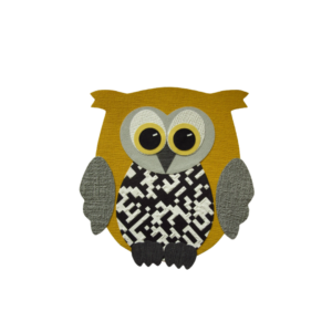 uil behang okergeel -zwart-wit-grijs