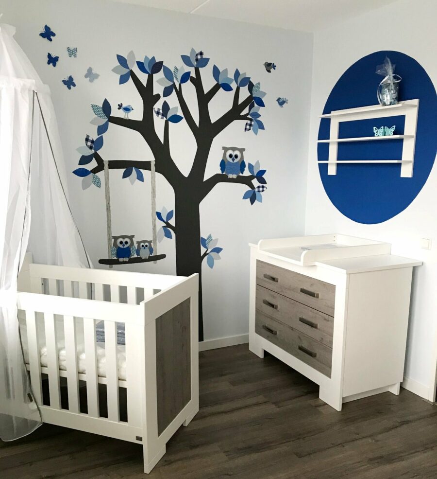 Behangboom met schommel muurdecoratie zelf samenstellen blauw