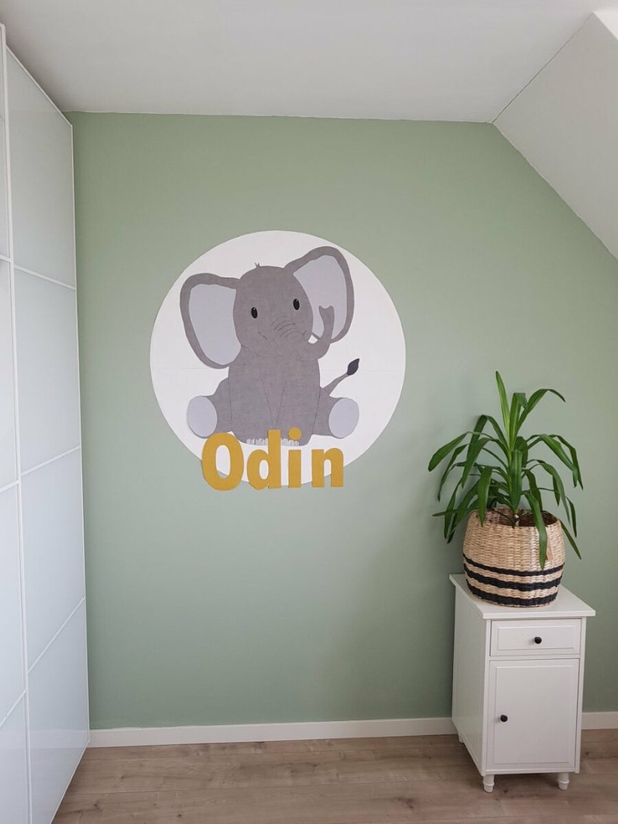 muurcirkel olifant behang babykamer met naam