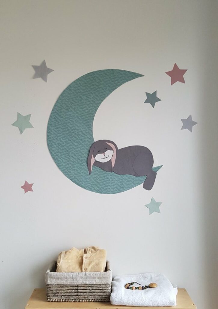 Maan behangdecoratie babykamer behang slapend konijn muursticker behangsticker muurdecoratie kinderkamer