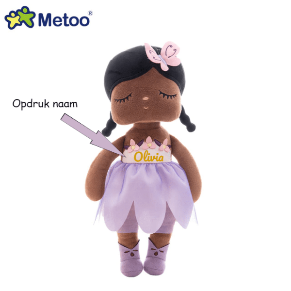 metoo pop Angela Fairy violet donker baby geboorte met naam personaliseren speelgoed pluche knuffel babykamer kinderkamerdecoratie poppenspel poppenmoeder