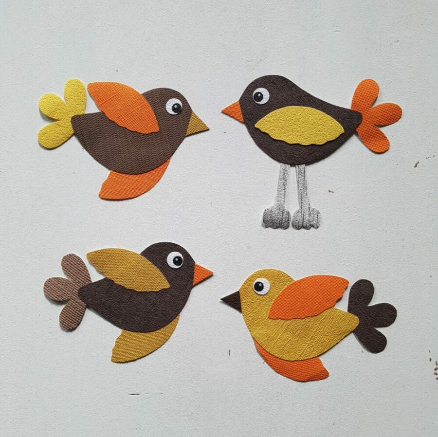 vliegende vogeltjes oranje-geel-bruin