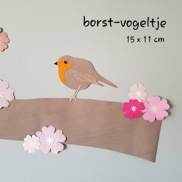 Borstvogeltje muurdecoratie babykamer behang bosdieren