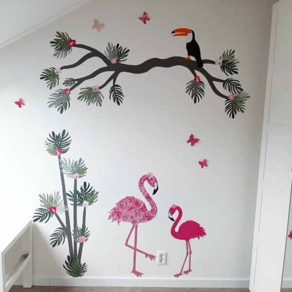 flamingo muurdecoratie junglekamer roze behang