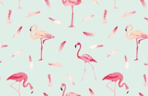 behang roze flamingo's