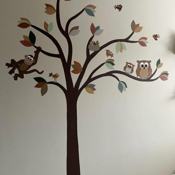Droomboom muurdecoratie okergeel-roest-beige-bruin-pastelgroen