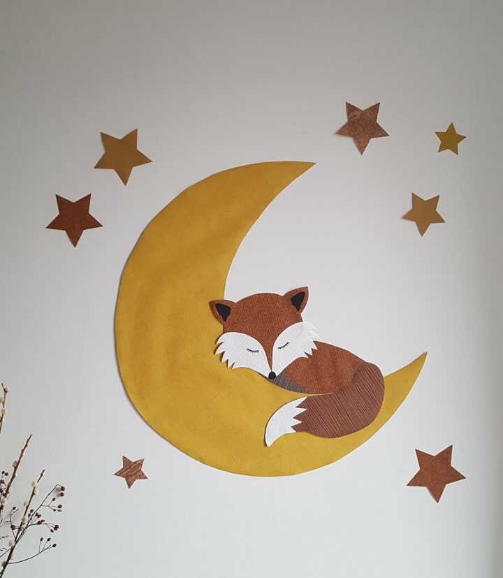 muurdecoratie vos op de maan roestbruin okergeel