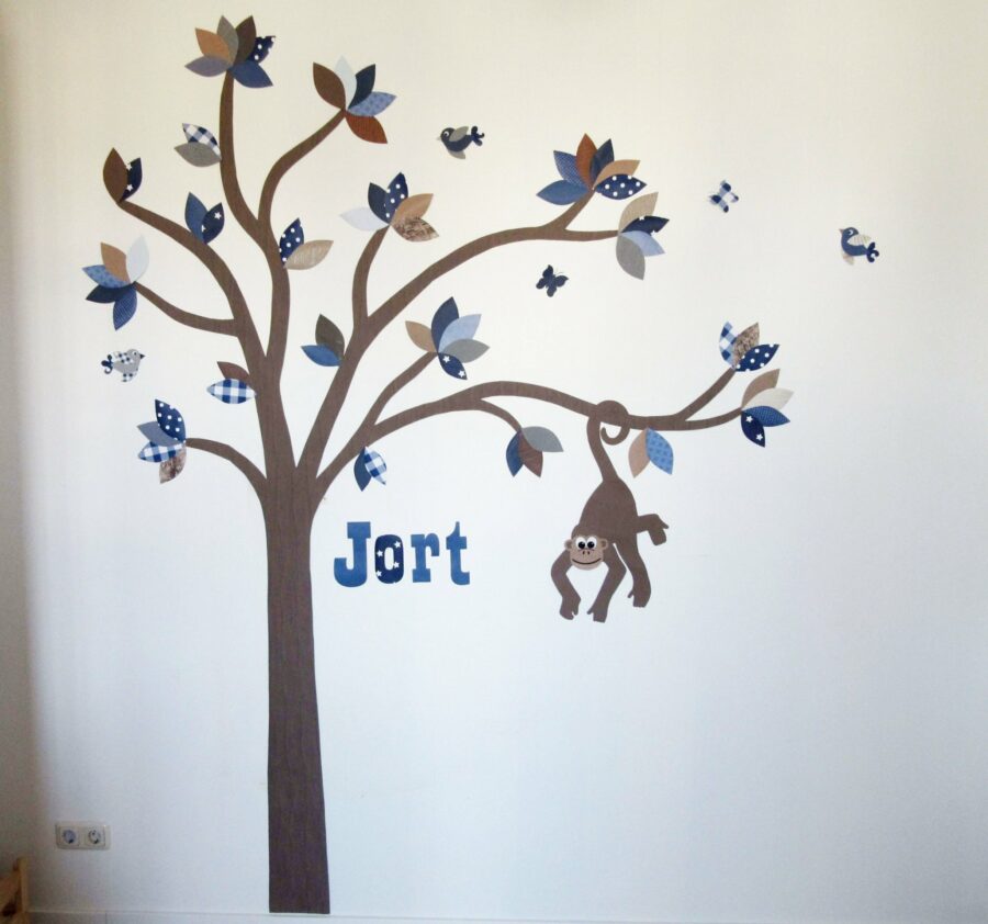 Droomboom muurdecoratie blauw-bruin-grijs tinten