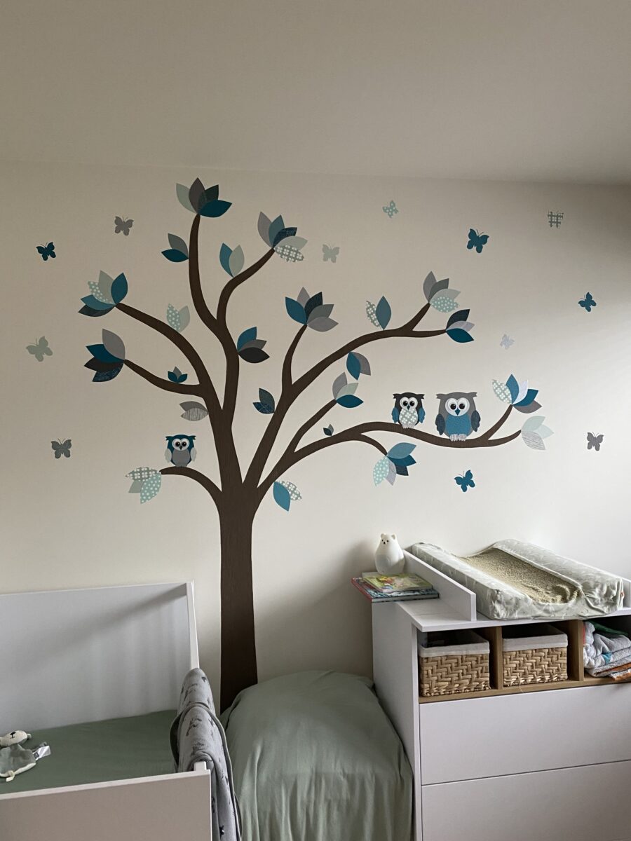 Droomboom muurdecoratie petrol-mintgroen tinten behang