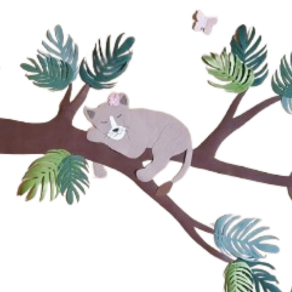 slapende welp links liggend muurdecoratie jungle kinderkamer behang