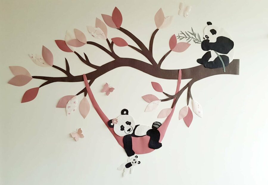 Panda muurdecoratie babykamer roze