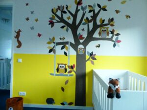 Behangboom lambrisring okergeel-zwart-terracotta rood