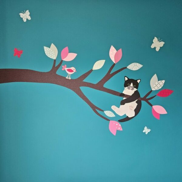 muurdecoratie-poes-mintgroen-roze-fuchsia