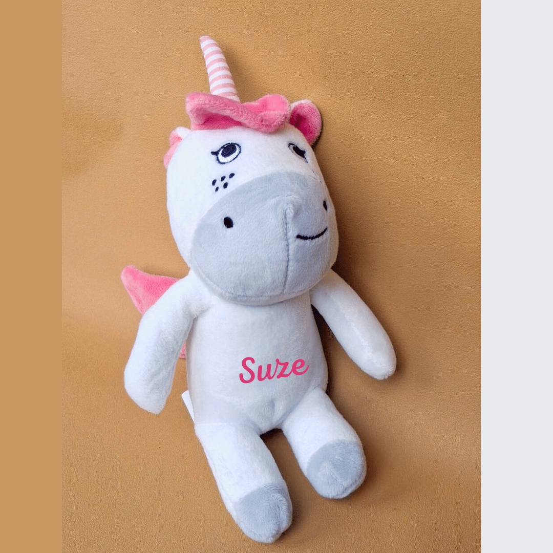 eenhoorn knuffel met naam roze